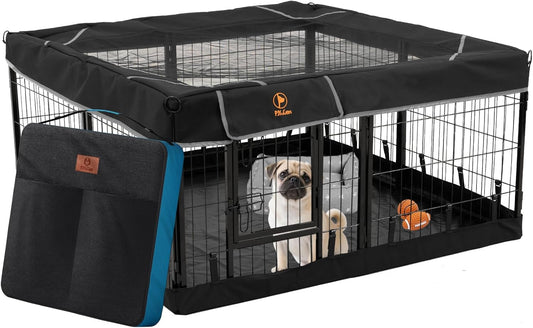 PJYuCien Dog Playpen Outdoor Plus Storage Bag, 24" H 8 Panels Puppy Pen with Square Bottom & Top Cover, Heavy Duty Dog Fence for Camping