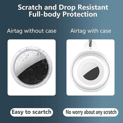 2 Pack IPX8 Waterproof Compatible with AirTag Keychain Holder Case,Lightweight, Anti-Scratch, Easy Installation,Soft Full-Body Shockproof for Luggage,Key Ring,Dog Collar,Belt Key Clip(Black/Clear)