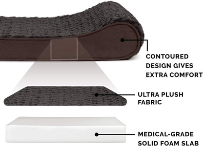 Furhaven Orthopedic Dog Bed for Large Dogs w/ Removable Washable Cover, For Dogs Up to 150 lbs - Ultra Plush Faux Fur & Suede Luxe Lounger Contour Mattress - Chocolate, Jumbo Plus/XXL