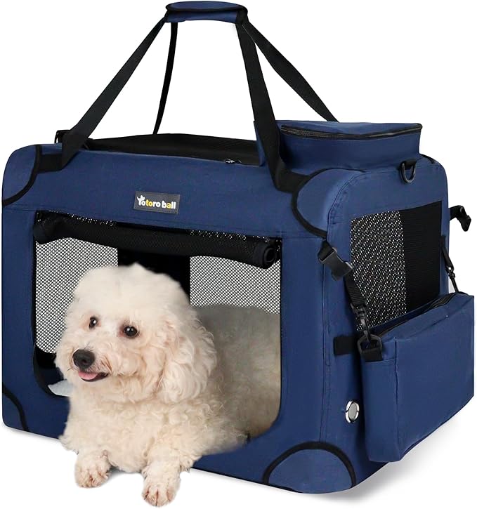 Extra Large Cat Carrier for 2 Cats Collapsible Soft Pet XL Crate for Large/Medium Cats 20lbs Car Travel Portable Bag with Water Bottle Slot For Long Trips (Blue, 24.0"L x 16.5"W x 16.5"H)
