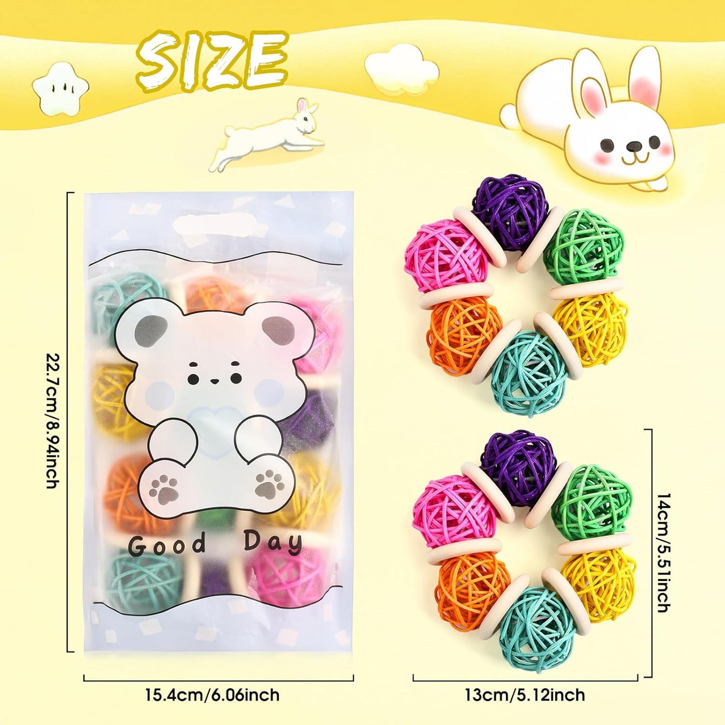 2 Pcs Natural Grass Chew Balls for Rabbits, Chinchillas, Hamsters & Mice - Safe Dental Health Toys for Teeth Grinding, Chewing & Dental Care, Small Animal Enrichment Chew Toys