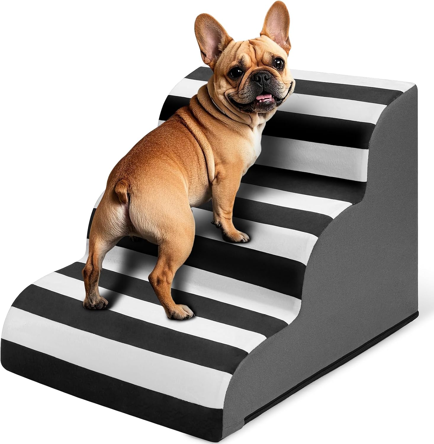 JOEJOY Curved Dog Stairs Ramp for Small Dogs 15.5" H, 3-Step Dog Stairs for High Beds and Couch, Pet Steps for Small Dogs and Cats, Non-Slip Balanced Pet Step Indoor - Pawvie