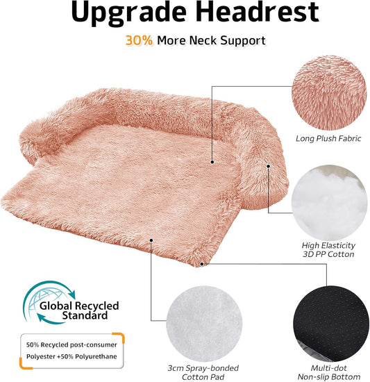 GGIB Calming Dog Bed Fluffy Plush Dog Mat for Furniture Protector with Removable Washable Cover for Large Medium Small Dogs and Cats (Large, Pink)