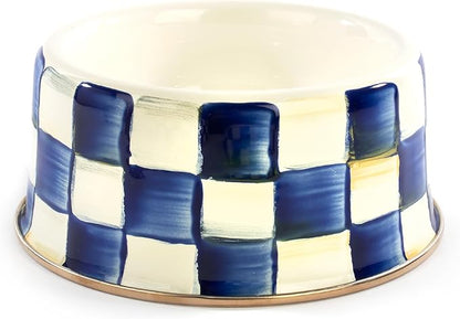 MACKENZIE-CHILDS Pet Bowl, Cute Cat and Dog Bowl for Food and Water, Blue-and-White Royal Check, Medium
