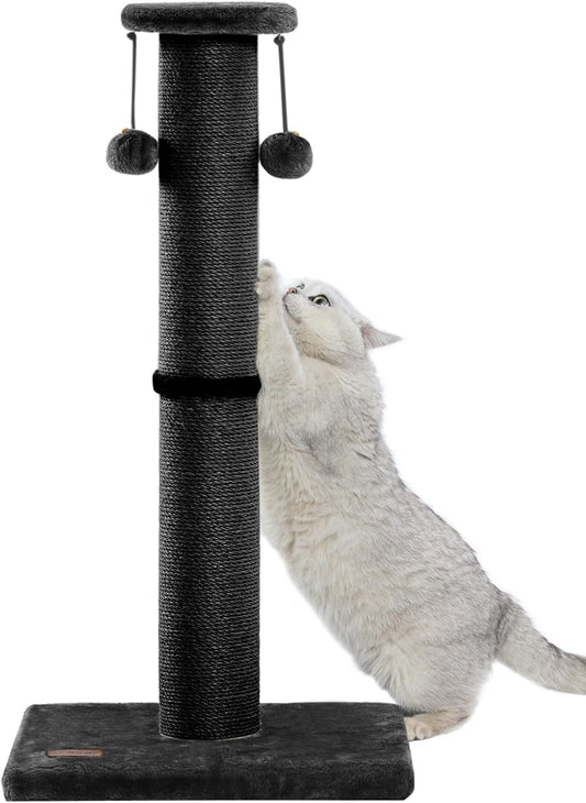 Kilodor 34Inch Tall Cat Scratching Post,4.3Inch Diameter Large Sisal Cat Scratch Post with Ball, Sturdy and Durable Cat Scratcher for Indoor Cats Adults Black