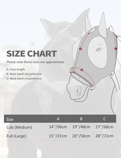 Harrison Howard Horse Fly Mask with Forelock Opening Stretch Breathable and Comfortable for Horses UV -Protection Grey L
