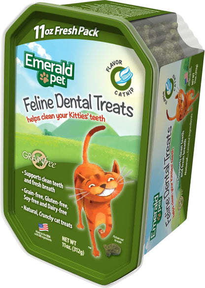 Feline Dental Treats — Tasty and Crunchy Cat Dental Treats Grain Free — Natural Dental Treats to Clean Cat Teeth, Freshen Cat Breath, and Reduce Plaque and Tartar Buildup — Catnip Treats, 11 oz