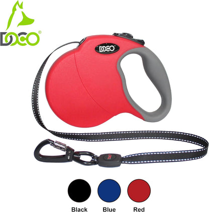 DOCO Retractable Dog Leash for Large Dogs (Length - 16’, Weight - Upto 110lb) Reflective Tape Lead with Stop and Lock Control, Tangle Free 360° Swivel Snap & Anti-Slip Grip (Red, Large)
