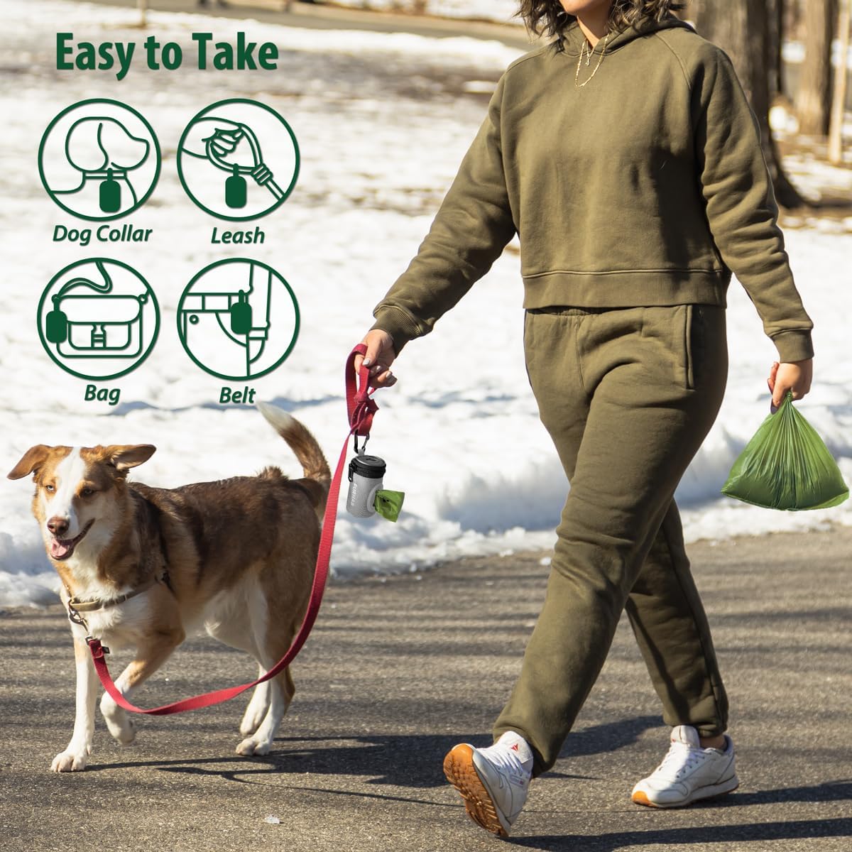 Glow Dog Poop Bag Holder for Leash Doggie Waste Bag Dispenser Puppy Potty Carrier Small Doggy Zipper Pouch with Carabiner Clip 1680D Nylon Oxford with 1 Roll of Pet Trash Bags, Silver - Pawvie