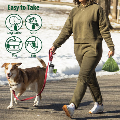 Glow Dog Poop Bag Holder for Leash Doggie Waste Bag Dispenser Puppy Potty Carrier Small Doggy Zipper Pouch with Carabiner Clip 1680D Nylon Oxford with 1 Roll of Pet Trash Bags, Silver - Pawvie