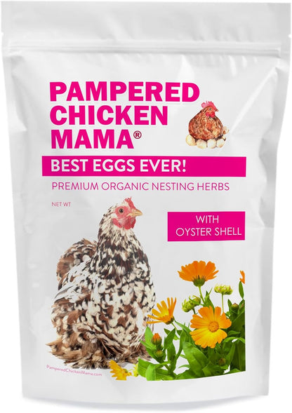Pampered Chicken Mama Best Eggs Ever! Nesting Herbs for Chickens (16 Ounce/1 Pound) for Chicken Nesting Boxes Calcium Supplement for Chickens | Chicken Feed Supplies, Hen Treats for Coops (1 Bag)