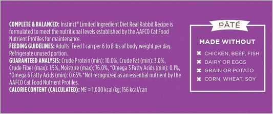 Instinct Limited Ingredient Diet, Natural Wet Cat Food, Grain Free Recipe - Real Rabbit, 5.5 oz. Cans (Pack of 12)