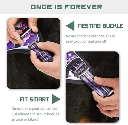 BUMBIN Tactical Dog Harness for Small Dogs No Pull, Famous TIK Tok No Pull Puppy Harness, Fit Smart Reflective Pet Walking Harness for Training, Adjustable Dog Vest Harness with Handle Purple Camo XS