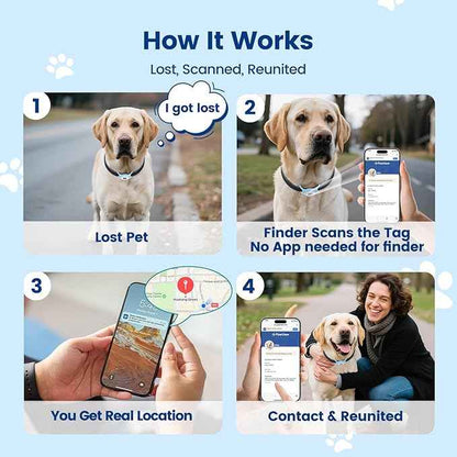 for Airtag Dog Collar Holder with QR ID Tag, Glow in the Dark, Fluorescent Waterproof Silicone for Airtag Case for Dog Collars, Scan for Instant Alert, Emergency Contact, Pet Profile (Blue)