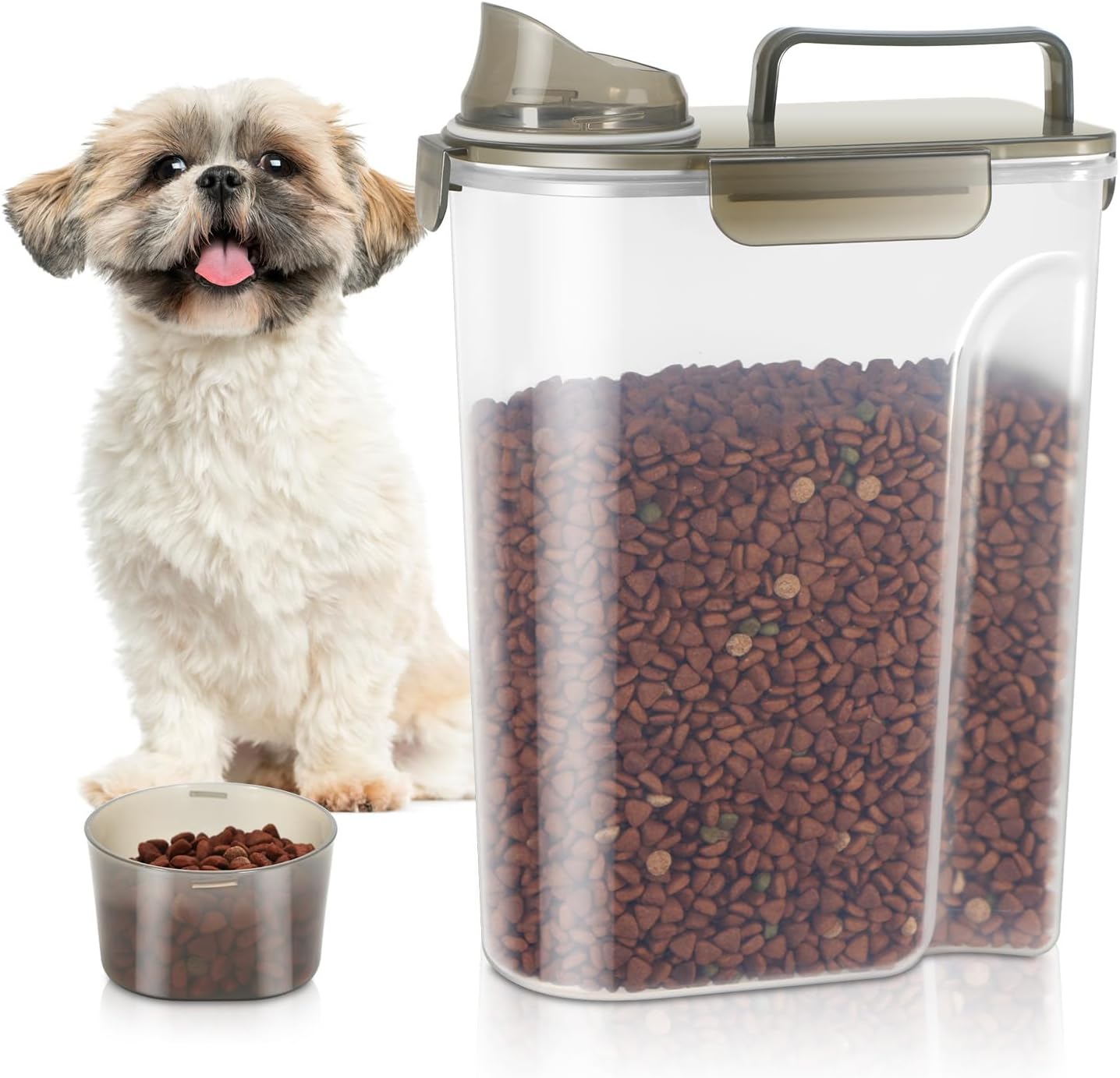 TBMax Dog Food Storage Container, Large Airtight Cat Food Container with Bigger Spout and Cup, Portable Travel Pet Food Storage Dispenser for Small Animal Kibble Storage, Bird Seed Container