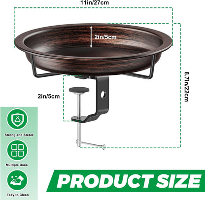 Deck Mounted Bird Bath for Outside, Detachable Birdbath Bowl with Sturdy Clamp, Outdoor Bird Baths Bowl for Attracting Birds Garden Yard Decor (Brown)