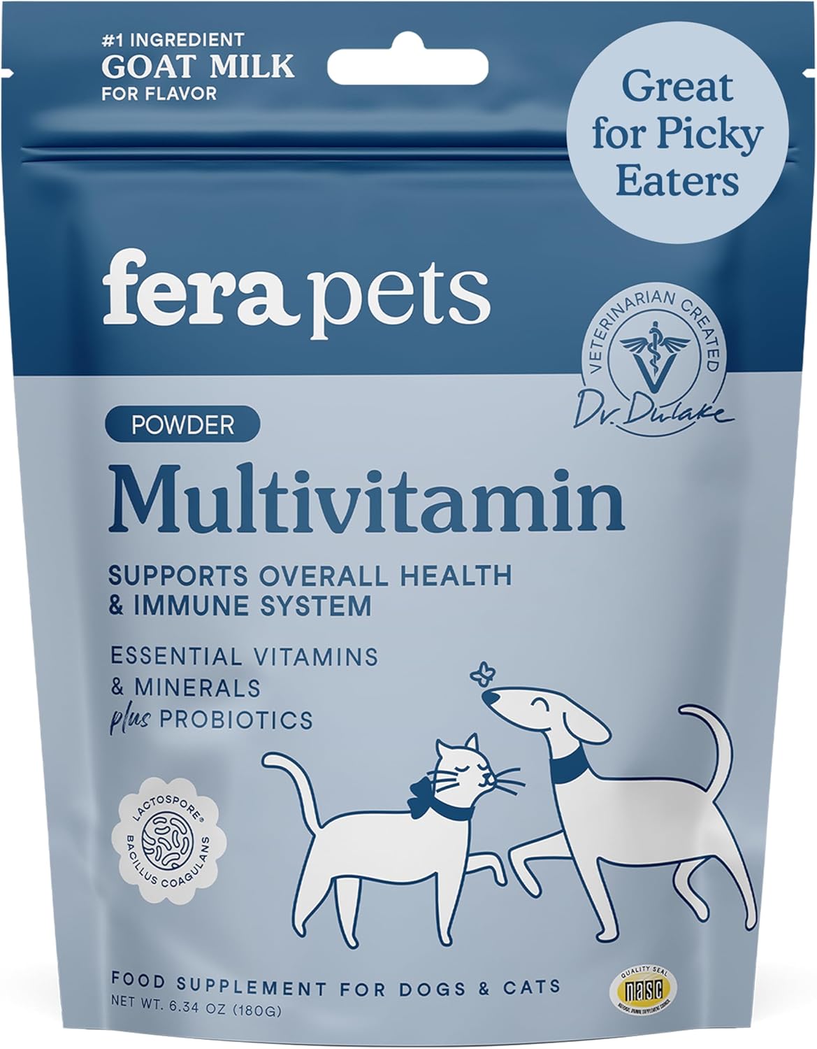 Fera Pets Goat Milk Topper - Multivitamin for Dogs & Cats with Probiotics - Supports Overall Health, Gut Health, and Immune System - for Picky Eaters - 60 TSP