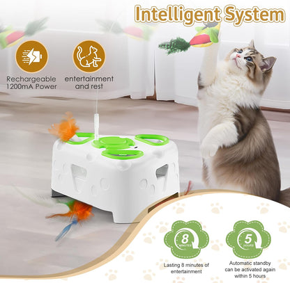 3-in-1 Interactive Cat Toys for Indoor Cats,Automatic Kitten Toy,Flying Bird,6 Holes Mole,Rotating Feather, Rechargeable USB Interactive Cat Feather Toys for Bored Indoor Cats