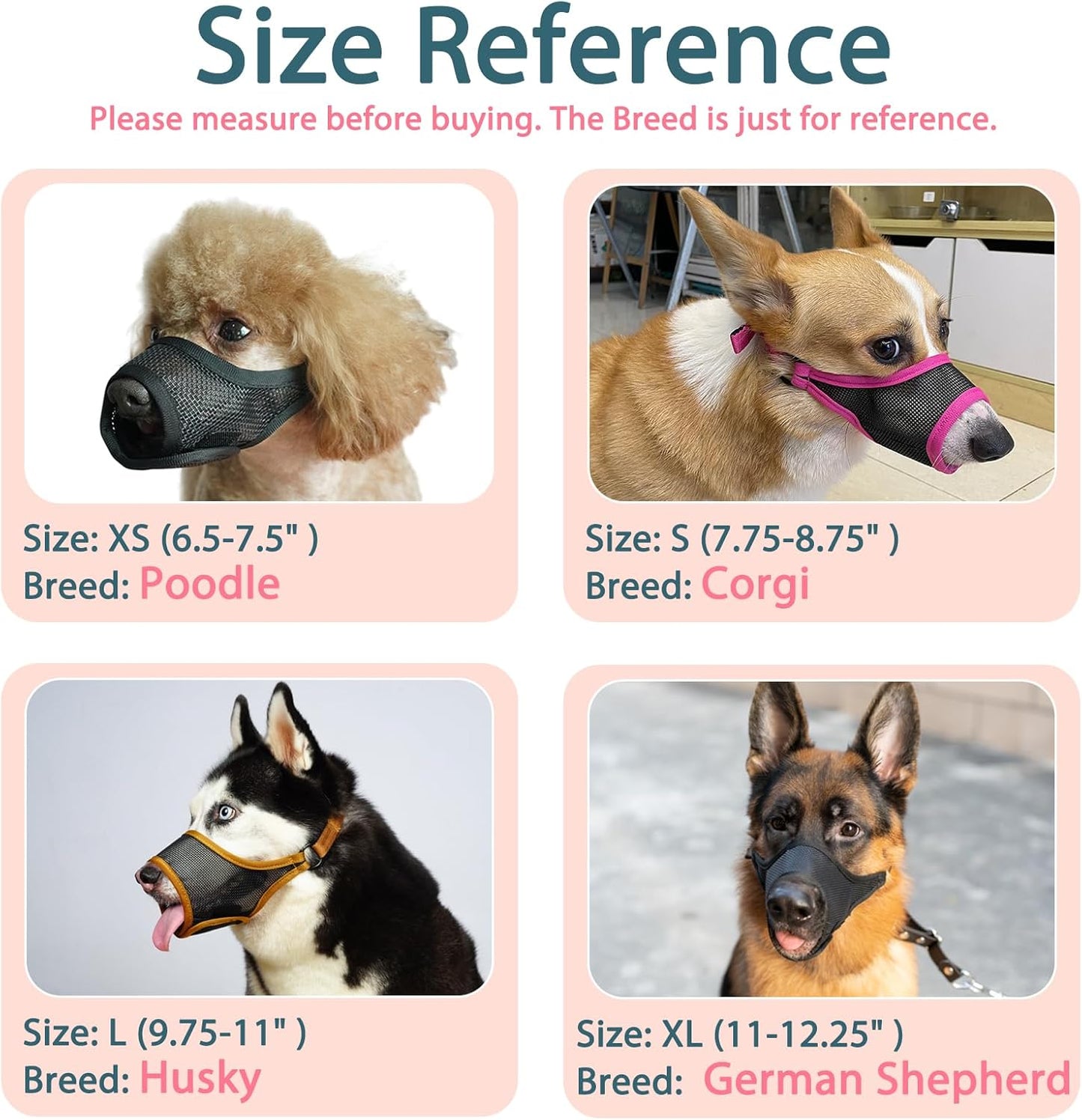 LUCKYPAW Dog Muzzle, Mesh Muzzle for Large Medium Small Dogs, Soft Mouth Guard for Biting Chewing, Breathable Mouth Guard with Adjustable Strap for Training(Brown, XS(Snout:6.5"-7.5"))