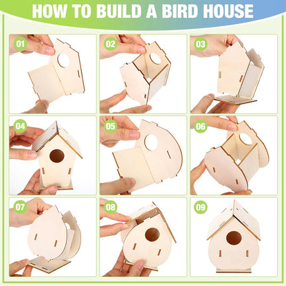 30 Pcs Crafts DIY Bird House Wind Chime Kit Unfinished Wood Birdhouse Kits 12 Wooden Birdhouses & 18 Wind Chimes Build and Paint Birdhouses Bulk Crafts Set