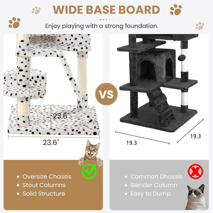 SHA CERLIN 65in Larger Cat Tree Tower Condo for Indoor Kitties/Multi-Level Furniture Activity Center with Wide Base/Cozy Plush Perches/Baskets/Sisal Scratching Posts and Hammock/White & Black Spot