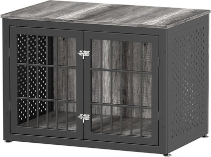 38" Heavy Duty Dog Crate Furniture for Large and Medium Dogs,Wooden Metal Kennel for High Anxiety Dogs, Chew Proof Cage Indoor, Decorative Kennel End Table
