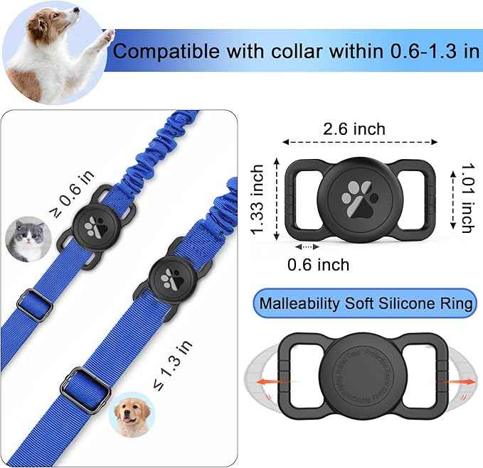 SANKALA Waterproof Airtag Holder for Dog Collar, Lightweight & Durable Silicone Holder for Apple AirTag, Reinforced Anti-Lost, Signal Friendly, Universal Fit Collar Width (0.6-1.3 Inch) - Black