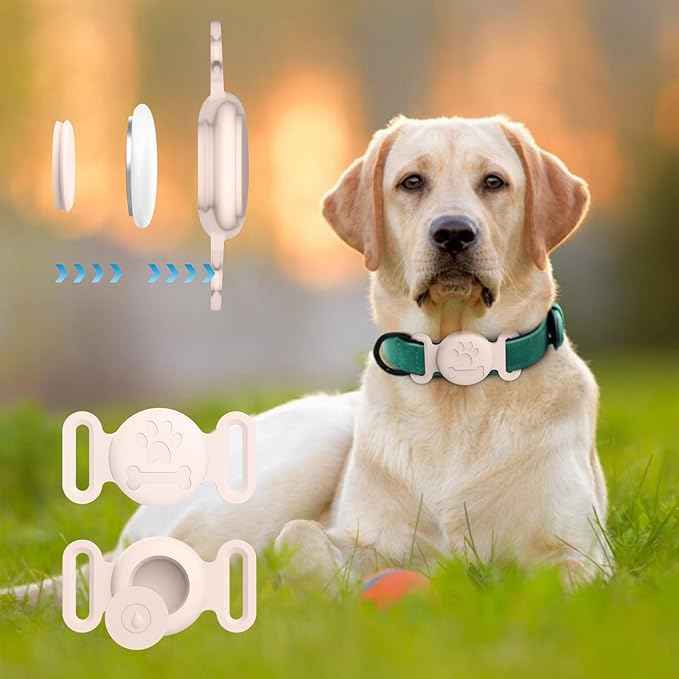 2 Pack Case for Airtag Dog Cat Collar Holder, Soft Silicone Anti-Lost Waterproof Protective Case Compatible with Apple Airtag, for Pet Dog Cat Collars Holder