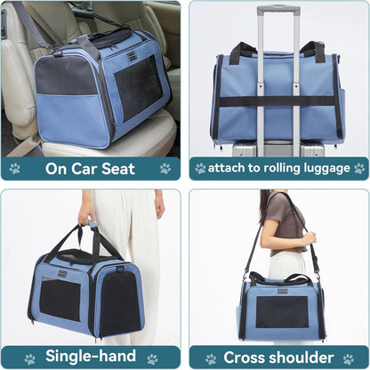 PETSFIT Dog Carrier for Small Dogs, Small Dogs Carrier Bag, Soft-Sided Pet Carrier with a Safety Leash for Pets Up to 25 Lbs (Large, Blue)