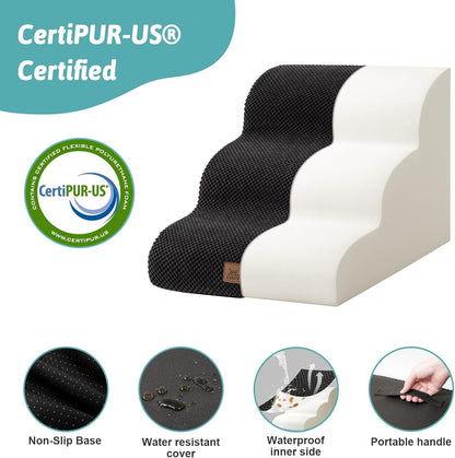 Dog Stairs for Small Dogs 15.7" H, Curved Dog Step for Puppy, Older Cat, Medium Pet Ramp for Sofa, Couch or Bed, Ladder with High Density Foam, 15.7x22.4x15.7 inch, 3 Step, Black - Pawvie