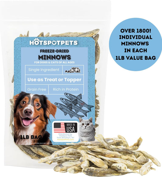 hotspot pets Freeze Dried Minnows Treats for Cats & Dogs (1 Pound Bag Over 1800 PCS!) (Made in USA) All Natural, High Protein, Rich in Omega-3s, Grain-Free,Perfect for Training, Topper or Snack
