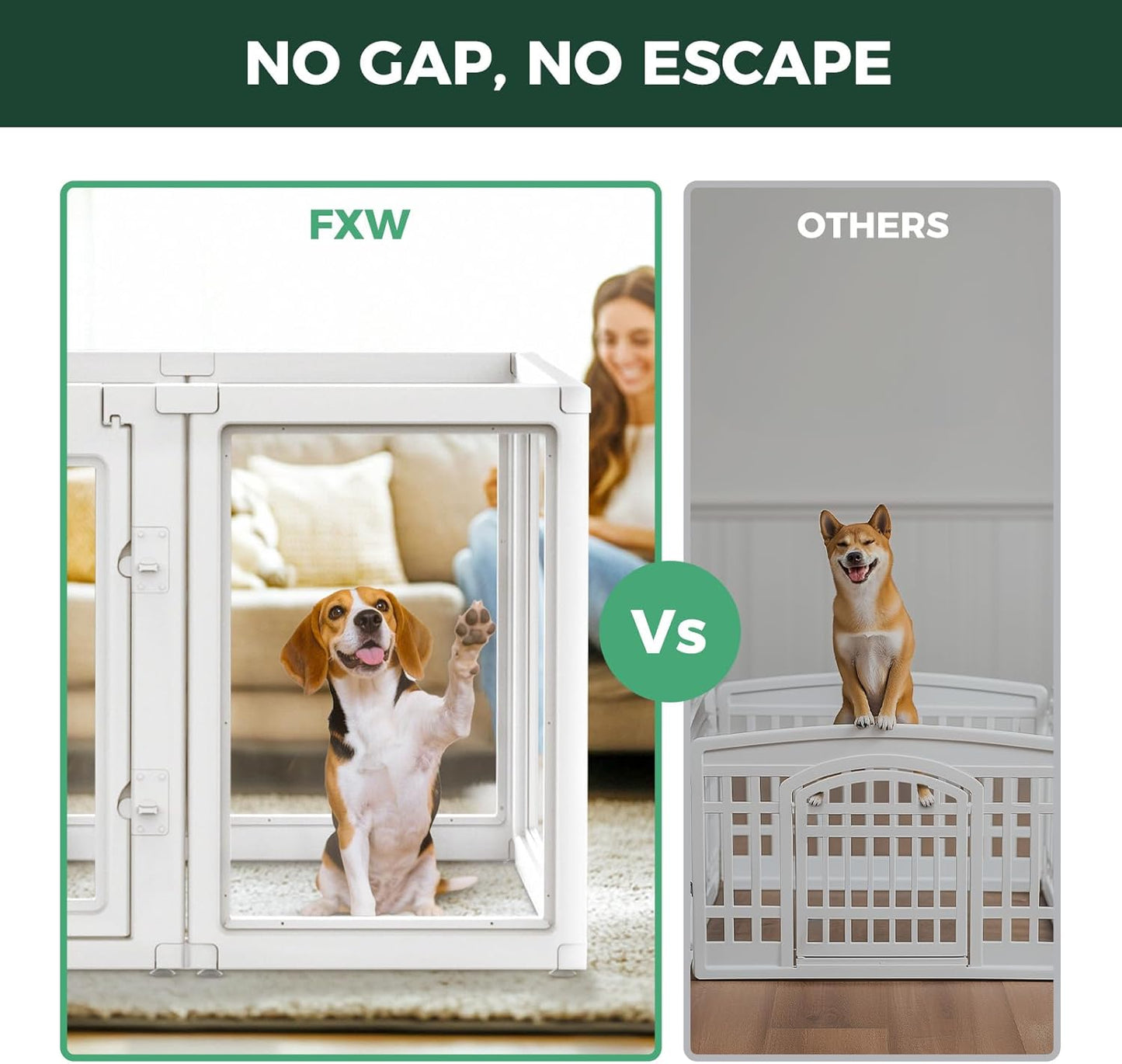 FXW AuraSpace Acrylic Indoor Unleashed Dog Playpen for Medium Dogs, 35 Inch, 6 Panels, White