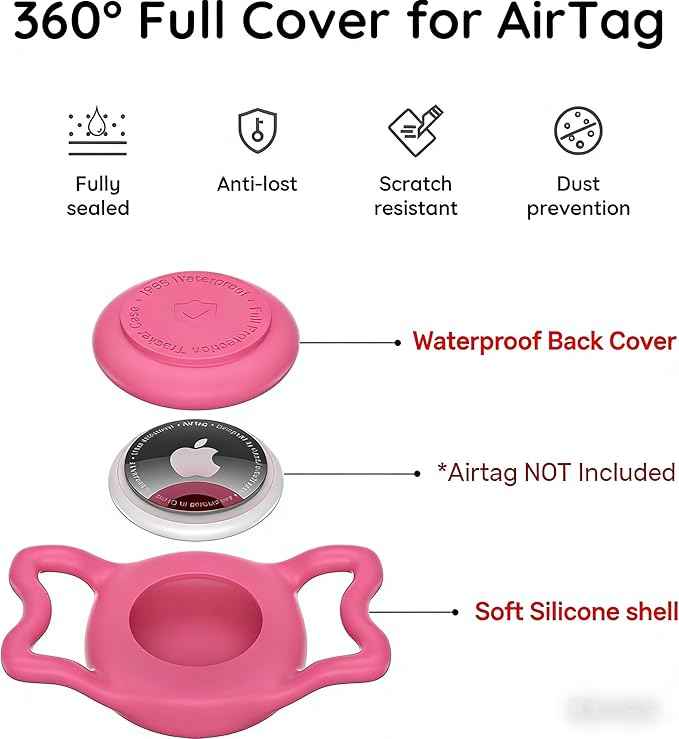 Waterproof Airtag Holder for Dog Collar,Stretchy Silicone|Full Body Covered|AirTag Holder Glow in the Dark (Rose Red-Luminous)