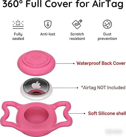 Waterproof Airtag Holder for Dog Collar,Stretchy Silicone|Full Body Covered|AirTag Holder Glow in the Dark (Rose Red-Luminous)