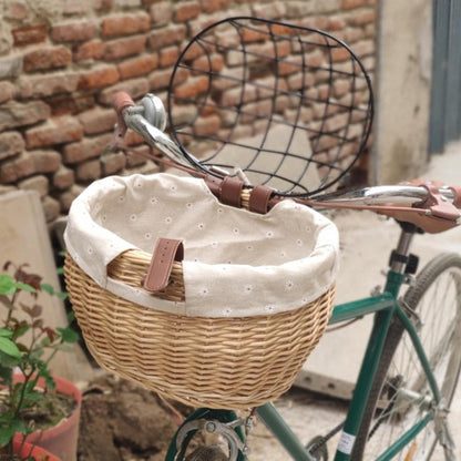 Shiker Basket with Wire Mesh Cover, Wicker Bike Basket for Small Dogs Cats, Front Handlebar Bike Basket, Easy to Detachable, 11.81 x 9.84 inch