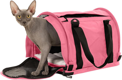 SturdiBag Pro 2.0 Pet Travel Carrier with Flexible Height for Cats and Dogs | Soft Sided Pet Carrier Bag with Safety Clips and Seatbelt Straps for Airplane or Car Travel | Medium, Soft Pink