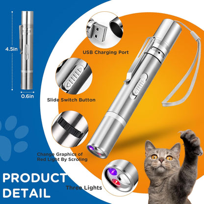 Cat Toy Pointer for Indoor, USB Rechargeable Toy, 3 Light Colors Cat Interactive Toys for Dogs, Cats, Pet Chase Toy for Fun Playing Training Exercise Indoors