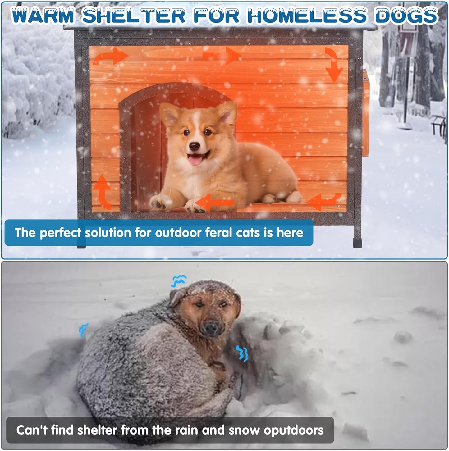 Dog House Outdoor Insulated 34.3" L Dog Kennel 6 Sides All-Round Foam Winter Weatherproof for Small Medium Dogs with Strong Metal Chew Proof Frame