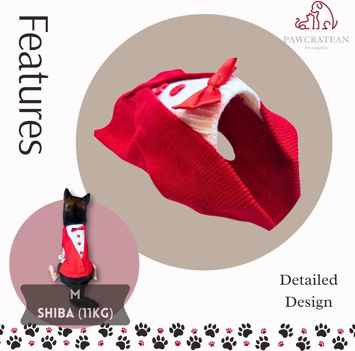 Cute Sweater for Dogs and Cats Soft Flannel Pet Outfit Warm and Cozy Animal Hoodie Small to Large Pet Clothes for Halloween Parties and Everyday Wear (Small, Red Bowtie)
