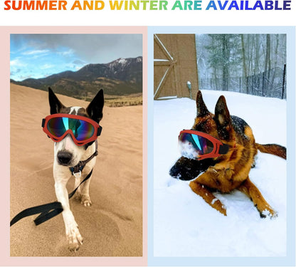Winproof Adjustable Strap Dog Sunglasses, UV Protection, Soft Goggles (Red Frame)