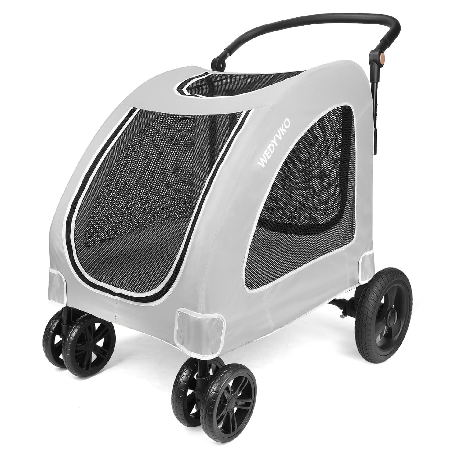 Large Dog Travel Stroller with 4 Heavy Duty Wheels Pet Stroller with Adjustable Handle - Double Doggie Capacity Jogger Wagon with Back Front Door for Small Medium Large Dogs (Grey) - Pawvie
