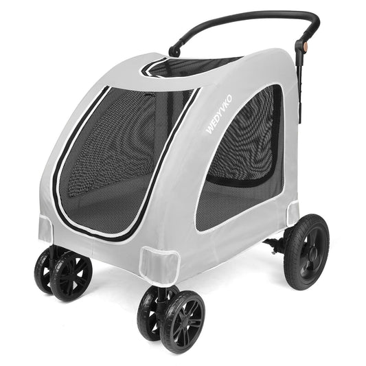 Large Dog Travel Stroller with 4 Heavy Duty Wheels Pet Stroller with Adjustable Handle - Double Doggie Capacity Jogger Wagon with Back Front Door for Small Medium Large Dogs (Grey) - Pawvie
