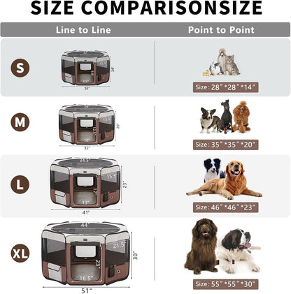 DONORO Dog Playpen Portable Pet Play Pens for Small Dog/Cat/Rabbit/Chicks, Cat Playpen Indoor/Outdoor with Carring Case, Removable Zipper Top and Bottom (Brown, Small (28"x28"x14"), 8)