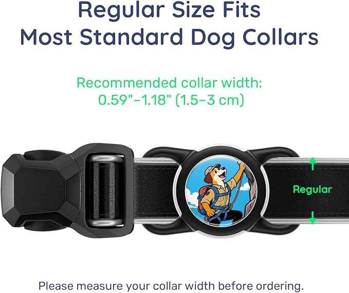 Dog AirTag Holder for Dog Collar, Soft Silicone Slide-On Case for Apple AirTag, No-Dangle Quiet Protective Holder with Eye-Catching Pet Character Designs, Black-Summit Explorer
