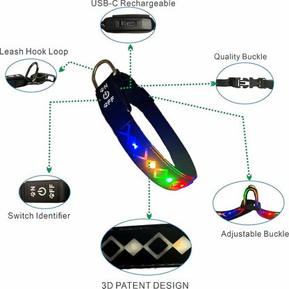 LED Dog Collar with AirTag Holder and Custom ID Tag, 15 Light Modes, Waterproof, Multiple Colors (RED Pro, M(11.8-15.7"))