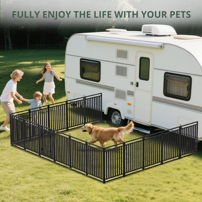 Dog Fence Outdoor Indoor, 40 Inch Height 24 Panels Dog Playpen for Large/Medium/Small Dogs Metal Dog Pen for Yard Camping and RV | Black-Silver