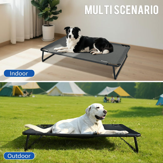 Elevated Dog Beds, Extra Large Raised Dog Cots Outdoor Cooling Dog Bed Waterproof Stable and Easy Assembly, Teslin Fabric with 1.2mm Thick Iron Frame, Breathable, Ultra-Sturdy,Black, 54*37*8.7