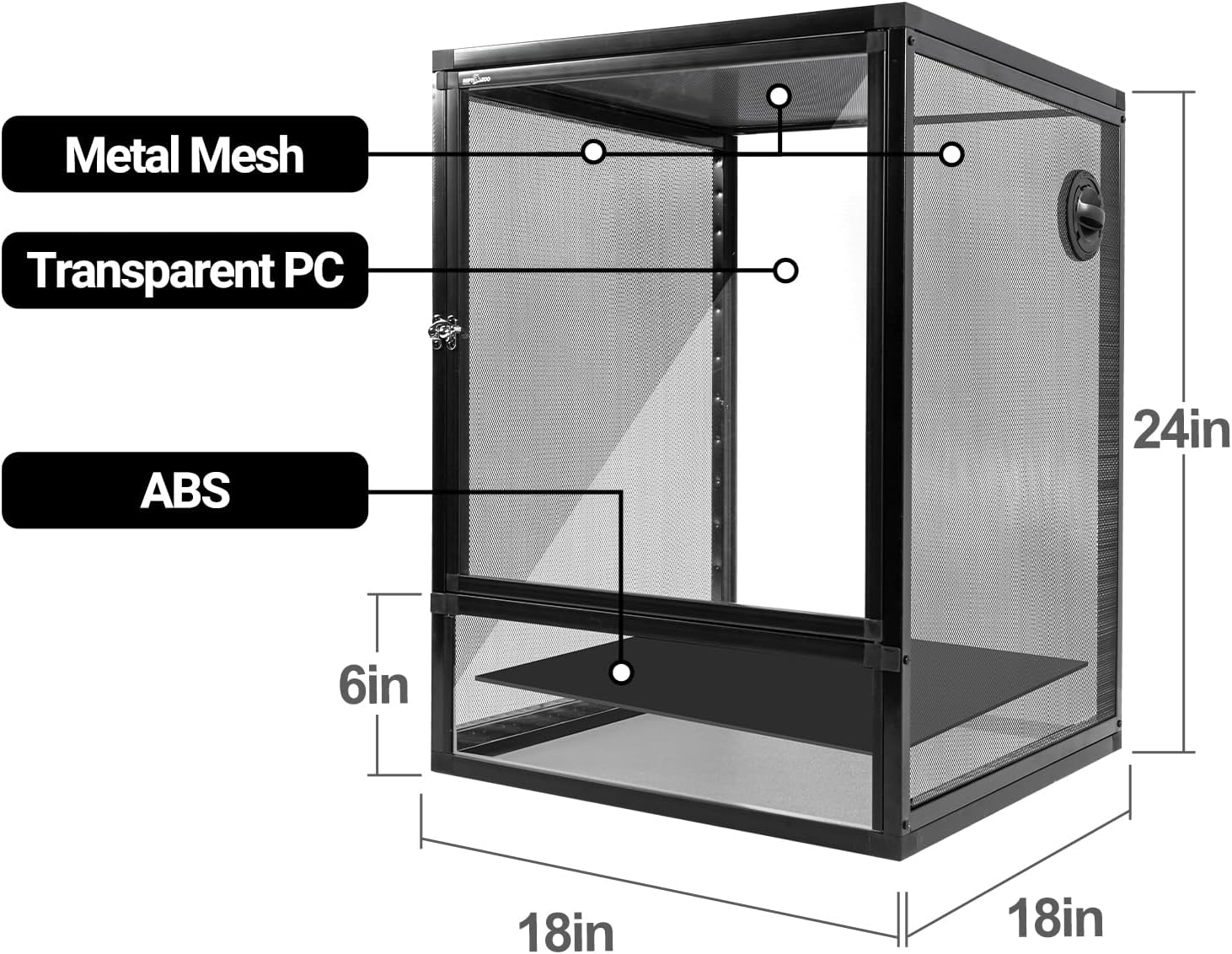 REPTI ZOO 18" x 18" x 24" Front Opening Chameleon Cage with 3-Sided Metal Mesh, 34 Gallon Screen Vertical Terrarium with Background Sticker, Tall Enclosure for Chameleon, Tree Frog, Arboreal Reptiles - Pawvie