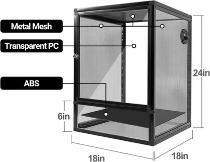 REPTI ZOO 18" x 18" x 24" Front Opening Chameleon Cage with 3-Sided Metal Mesh, 34 Gallon Screen Vertical Terrarium with Background Sticker, Tall Enclosure for Chameleon, Tree Frog, Arboreal Reptiles - Pawvie