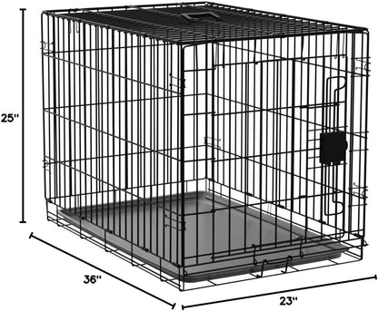 Amazon Basics Durable, Foldable, Collapsible, Portable Metal Wire Dog Crate with Tray, Single Door with Divider Panel, Easy to Assemble & Clean, 36 x 23 x 25 in, Black